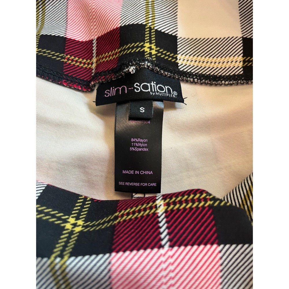 Edgy Contemporary Preppy RedWhitePlaid Slim-Sation ByMultiples Pull On Legging S - Picture 6 of 7
